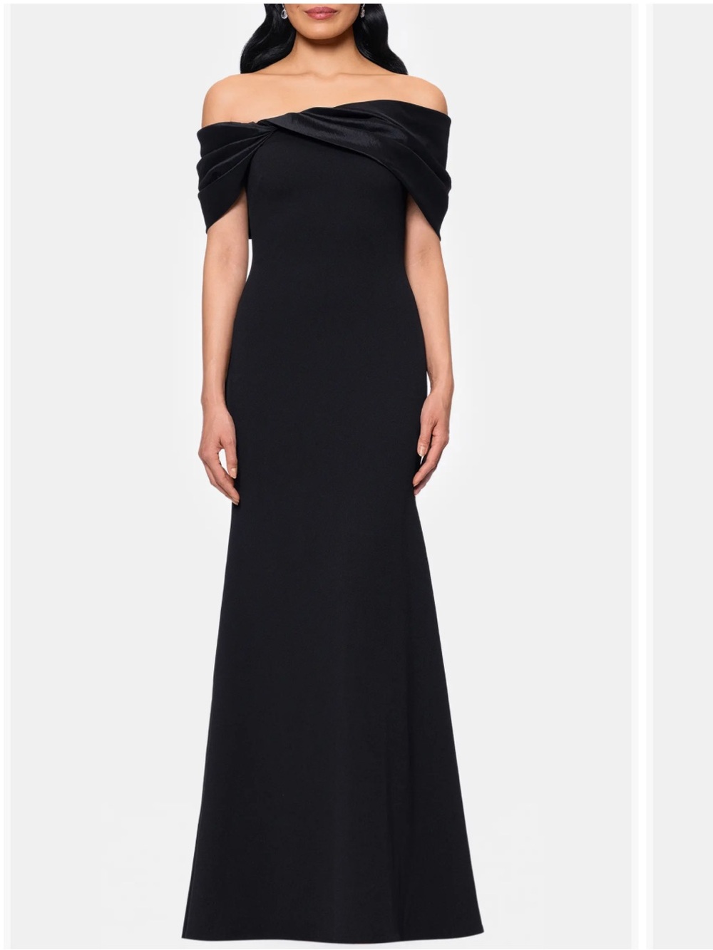 Betsy & Adam Off the Shoulder Crepe & Taffeta Sheath Gown
